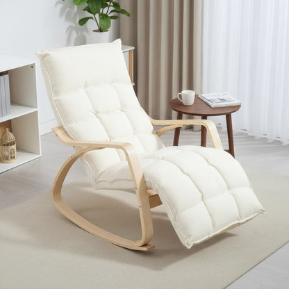 Fauteuil à bascule confortable en lin, avec repose-pieds réglable, pour salon et chambre, blanc crème