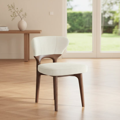 Lot de 2 Fauteuils de Salle à Manger en Bois Massif, Assise Confortable en Tissu Chenillé, Style Moderne Beige Clair
