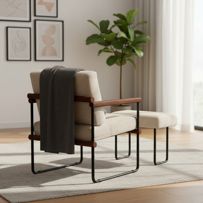 Fauteuil Moderne en Métal avec Coussin Confortable en Coton Lin