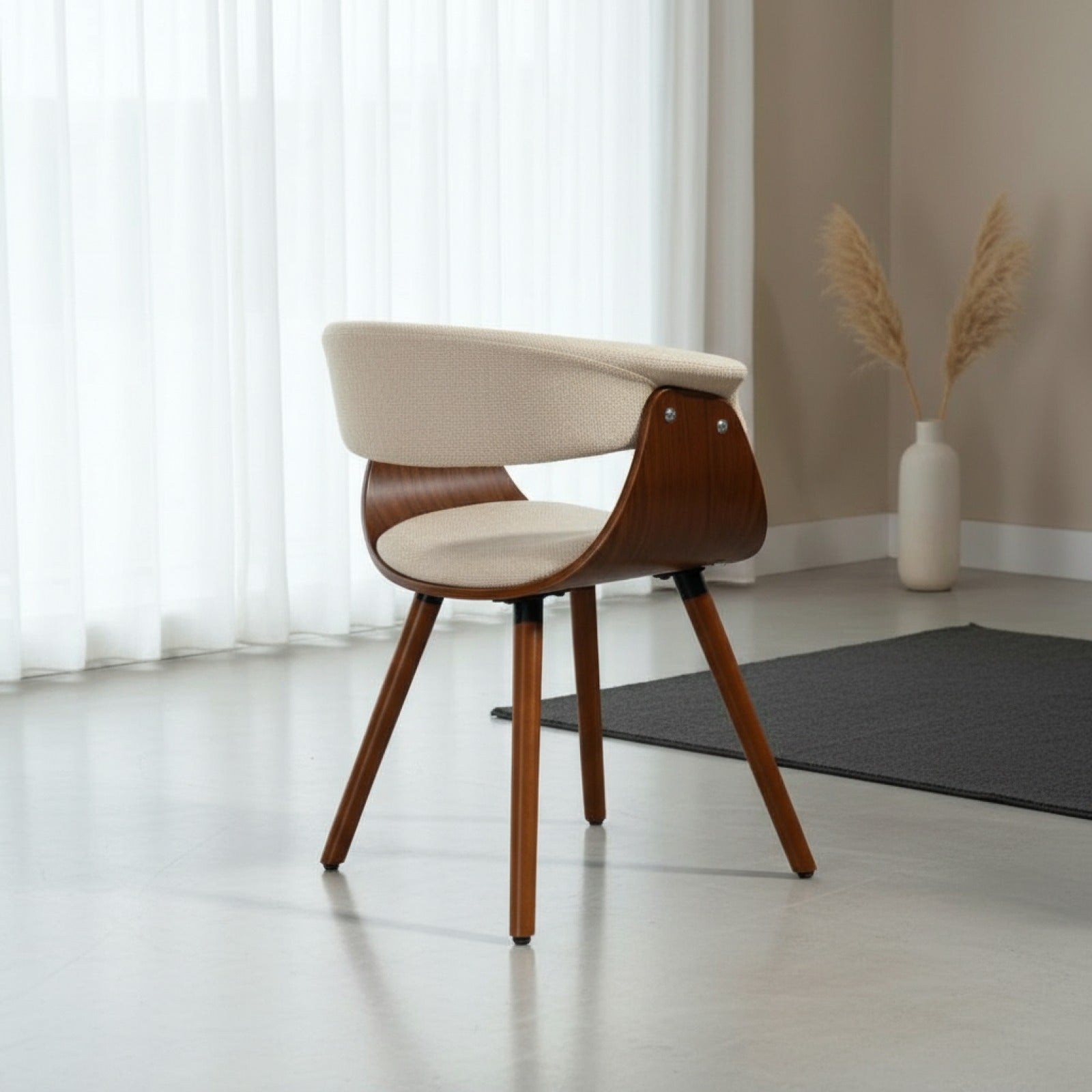 Fauteuil de salle à manger et de cuisine, aspect lin, beige, pieds en bois