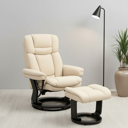HOMCOM Fauteuil de Salon Pivotant et Inclinable en PU Crème avec Repose-pieds - Confort Optimal