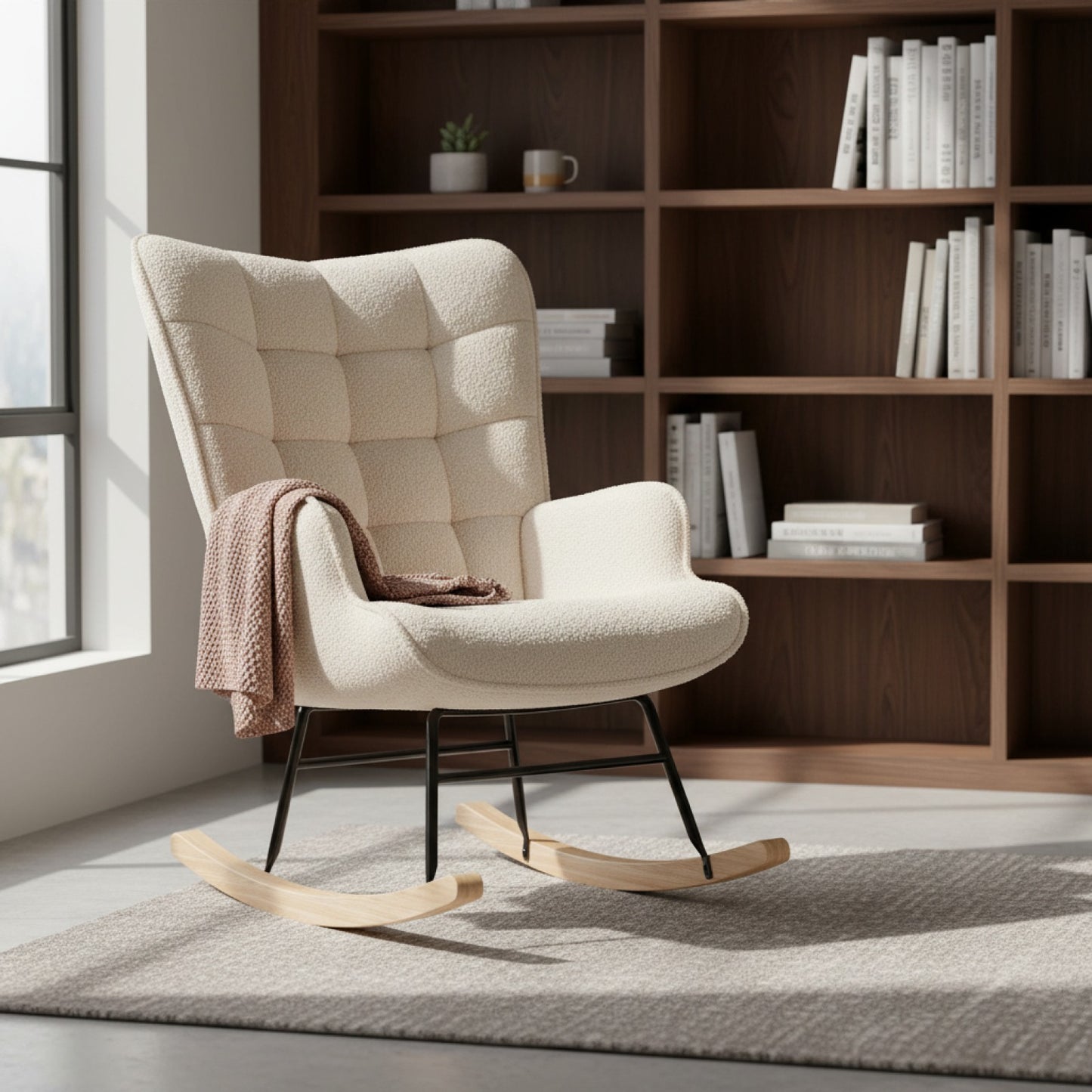 Fauteuil à Bascule Fangange Confortable - Gris - Tissu Teddy & Bois Massif