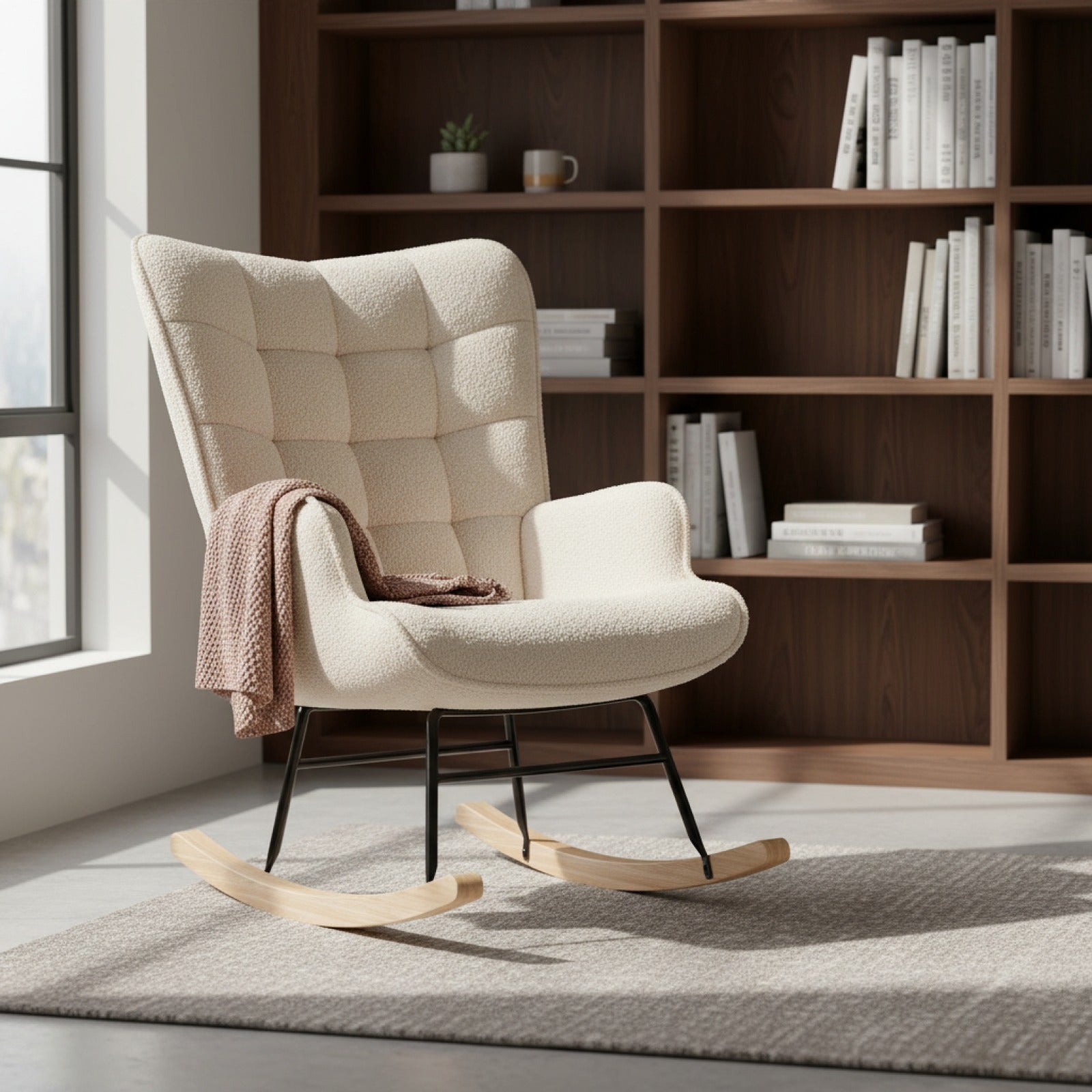 Fauteuil à Bascule Fangange Confortable - Gris - Tissu Teddy & Bois Massif