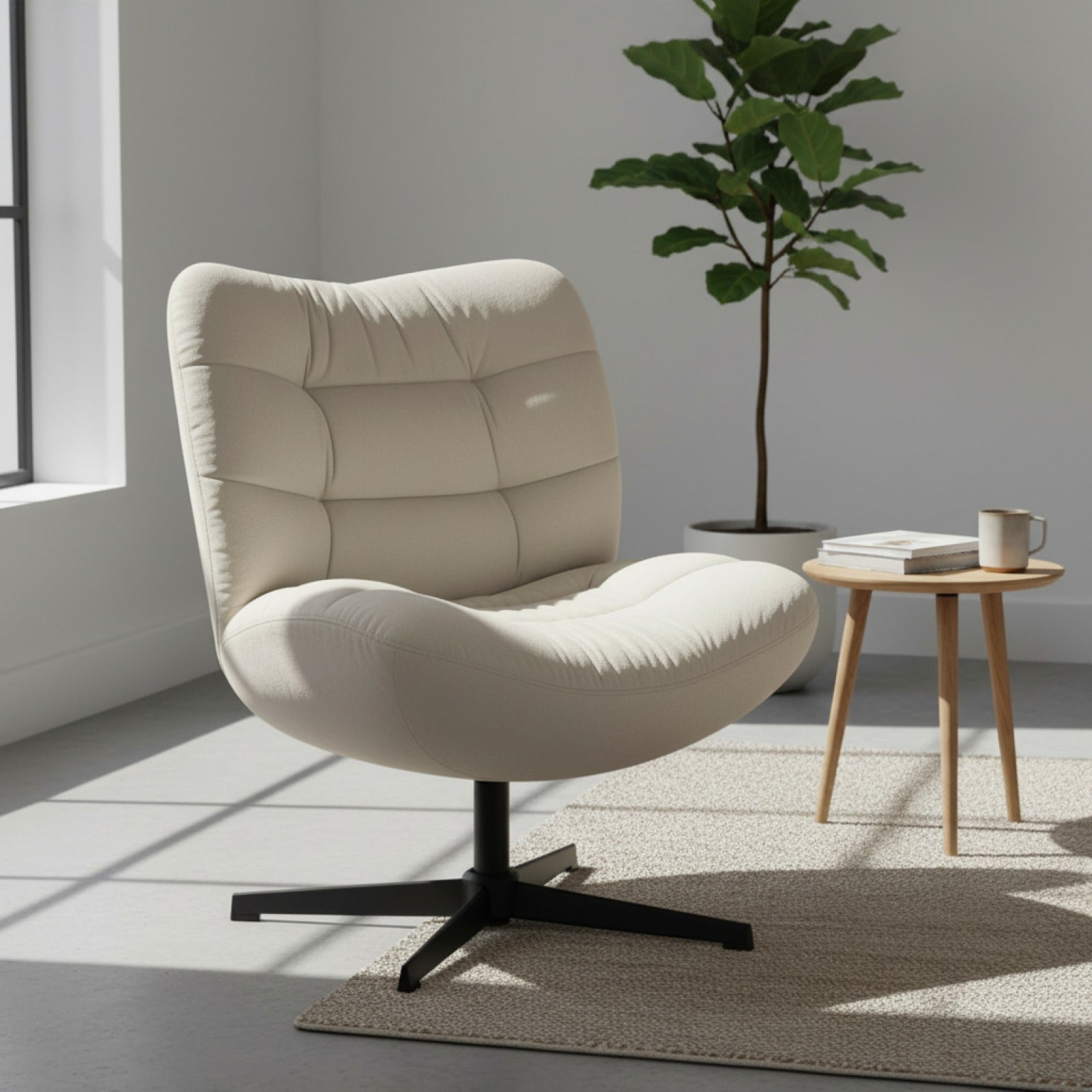 Fauteuil Lounge HOMCOM Pivotant 360° Large Assise Sans Accoudoirs Crème
