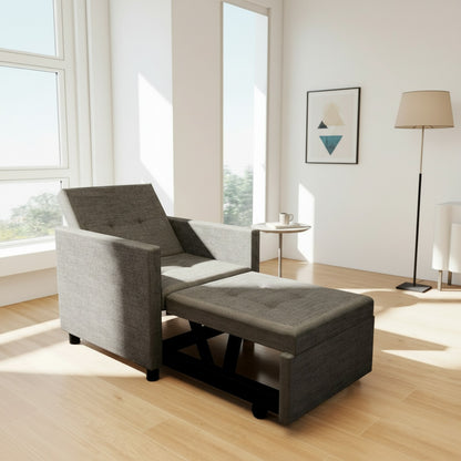 Fauteuil Convertible Gris 2-en-1 : Canapé Lit Confortable et Gain de Place