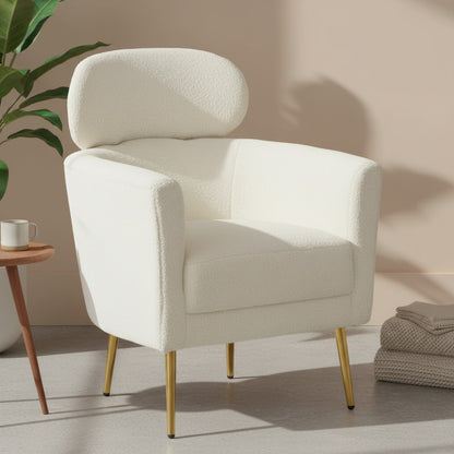 Fauteuil HOMCOM design moderne en tissu peluche, pieds métal doré, repose-tête amovible