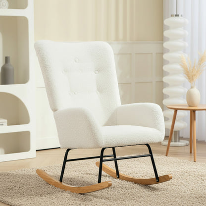 HOMCOM Fauteuil à Bascule Moderne en Laine Bouclée Crème - Confort & Design pour Salon