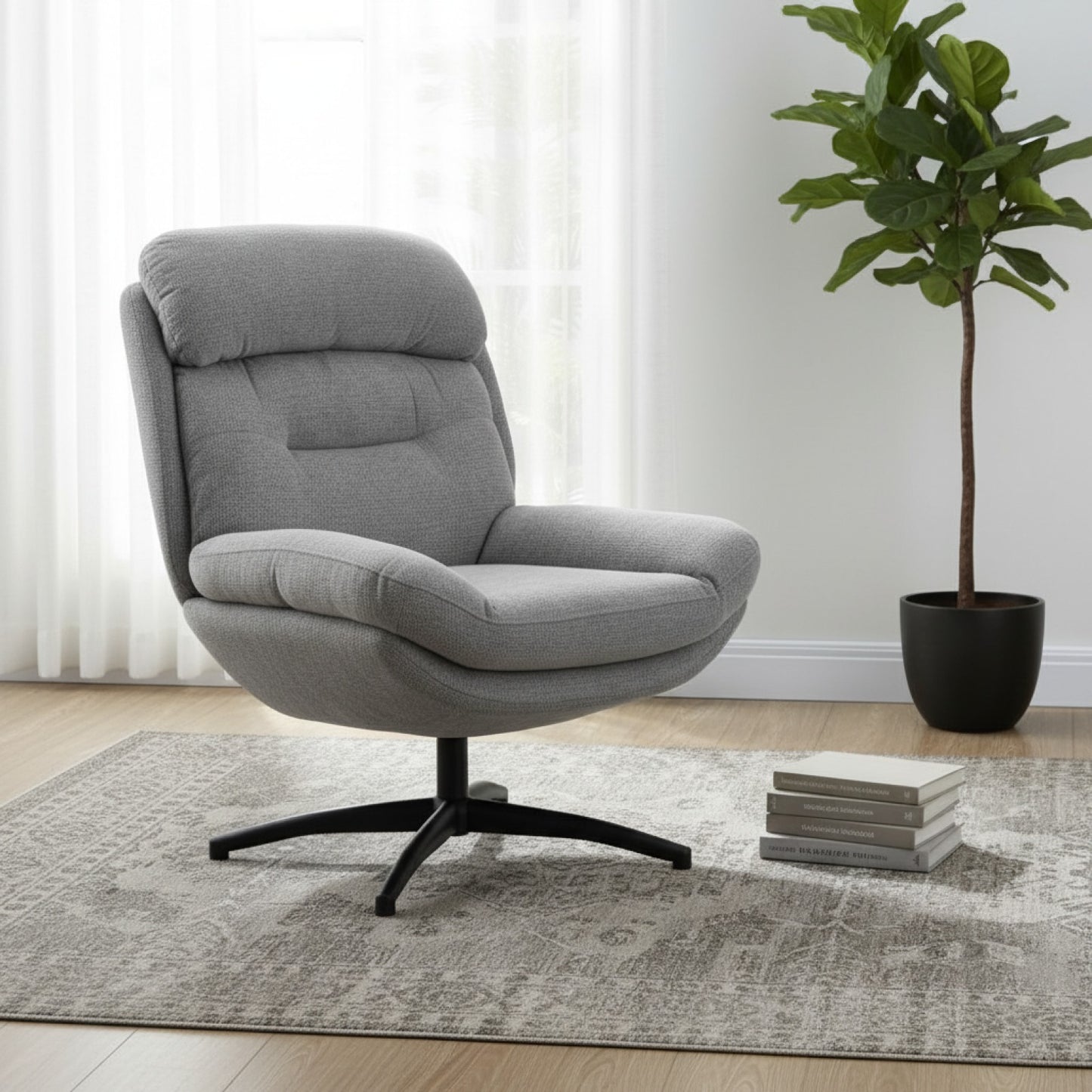 Fauteuil Pivotant Gris en Chenille Déperlante - Confort et Design pour Salon