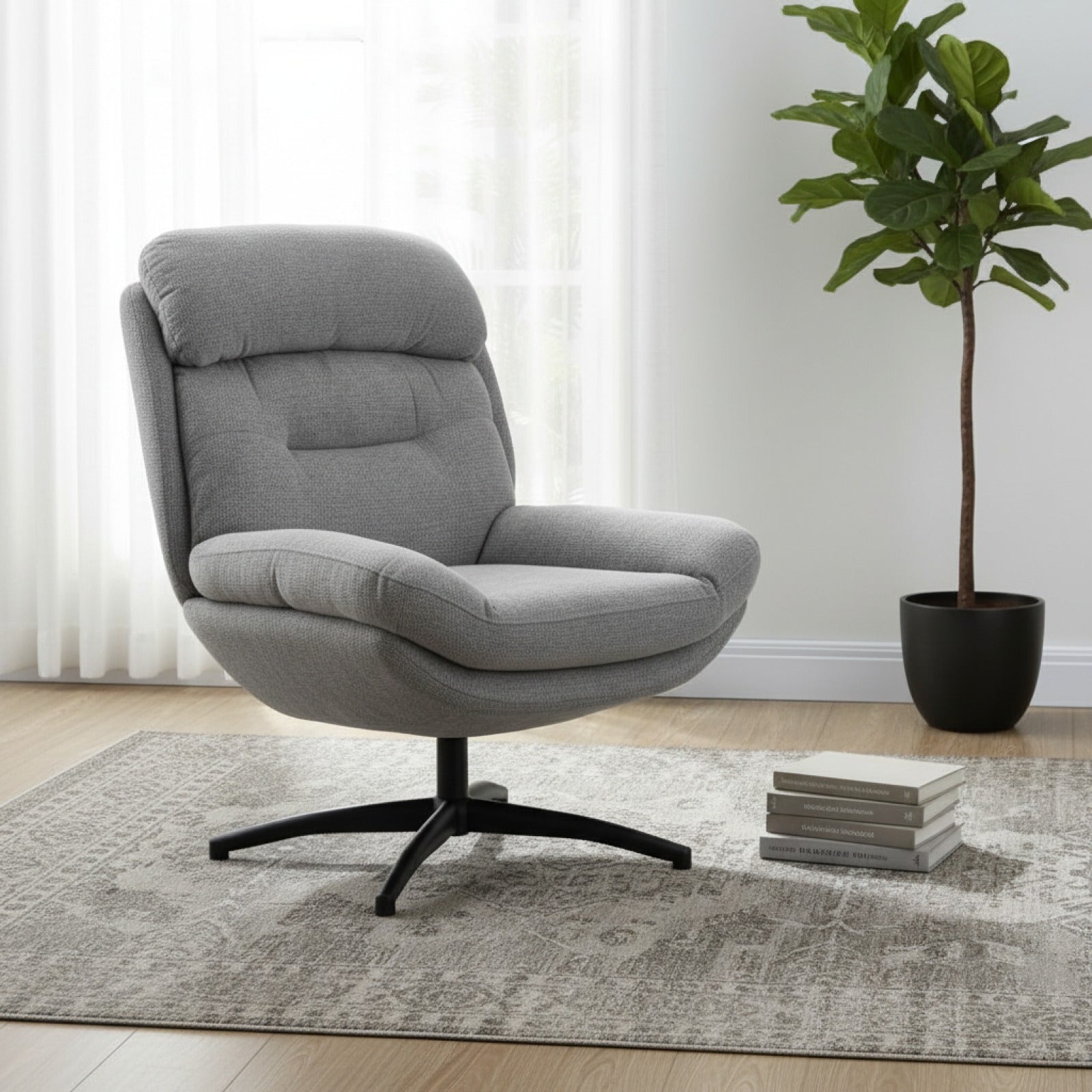 Fauteuil Pivotant Gris en Chenille Déperlante - Confort et Design pour Salon