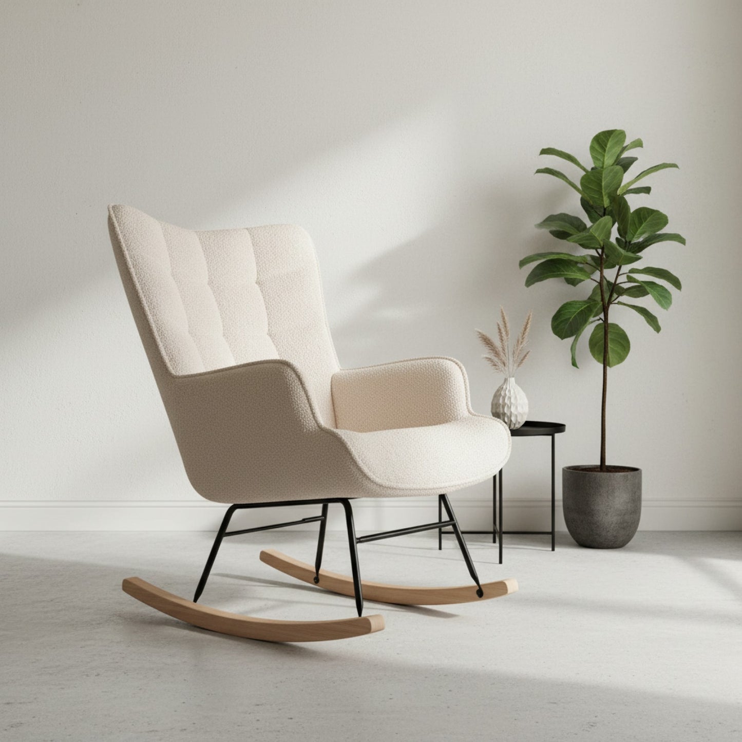 Fauteuil à bascule Superaly en velours Teddy beige, style moderne pour salon et chambre