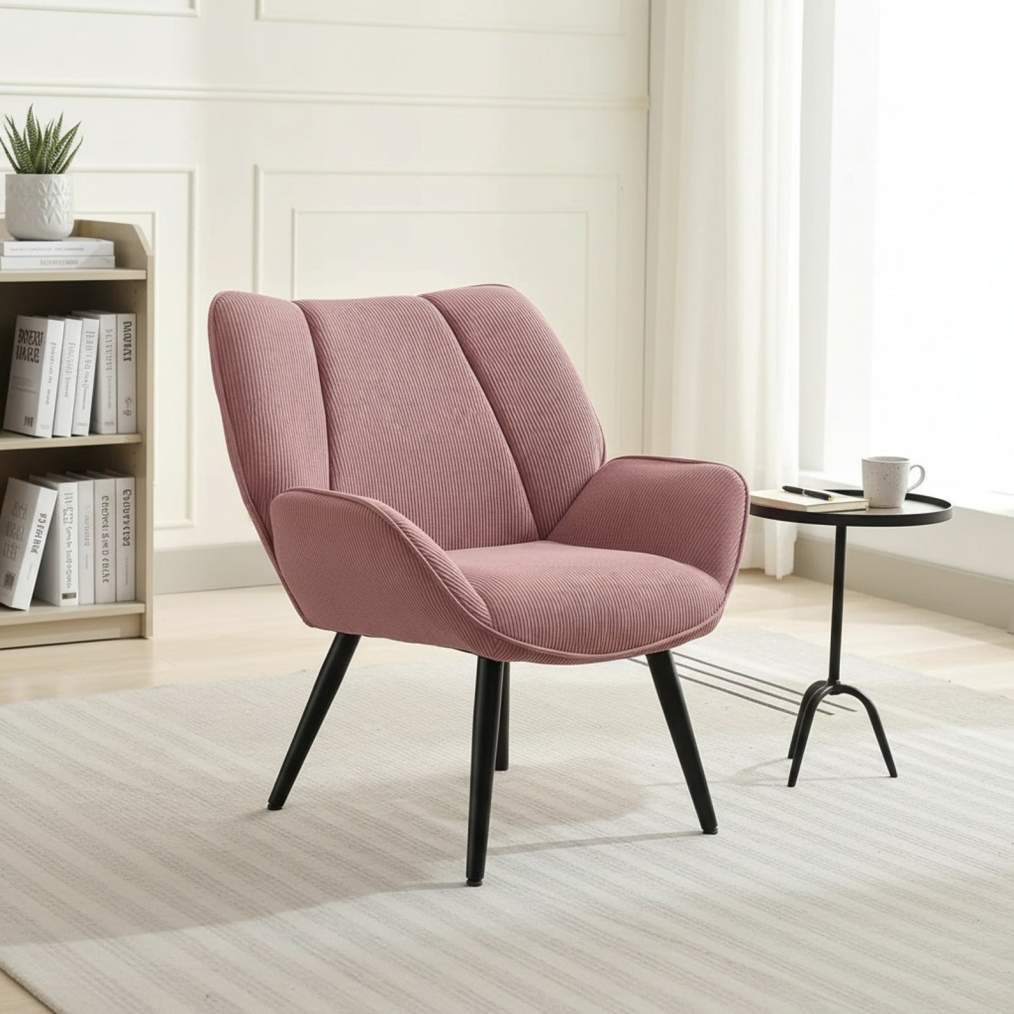 Fauteuil Moderne en Velours Côtelé Rose avec Pieds en Métal - Confort et Style pour le Salon