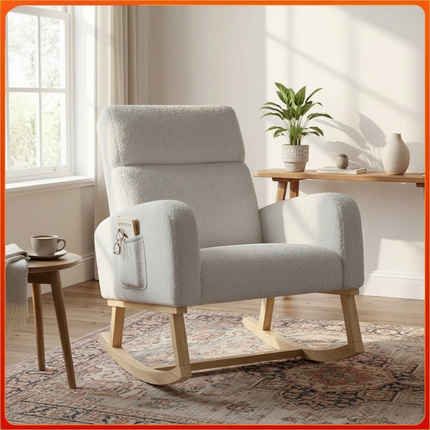 Fauteuil à Bascule Comanlai Teddy Fleece Gris Clair - Confort Ergonomique et Design Minimaliste