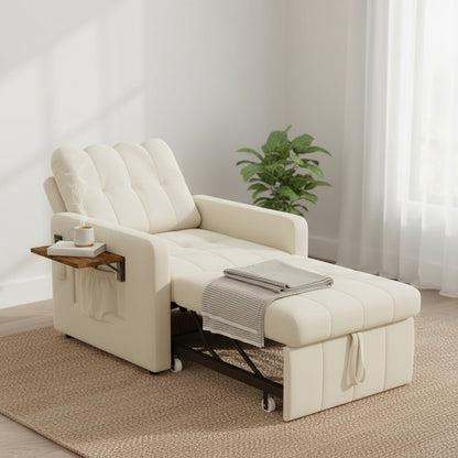 Fauteuil Convertible 3-en-1 Fangange : Lit d'appoint, Siège Ajustable avec Poche Latérale et Table Pliante