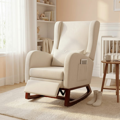 Fauteuil à Bascule Superaly Confortable avec Repose-pieds et Poches Latérales - Beige