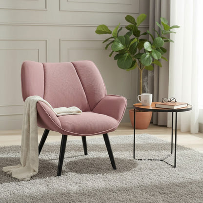 Fauteuil Moderne en Velours Côtelé Rose avec Pieds en Métal - Confort et Style pour le Salon