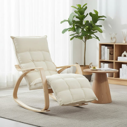 Fauteuil à bascule confortable en lin, avec repose-pieds réglable, pour salon et chambre, blanc crème