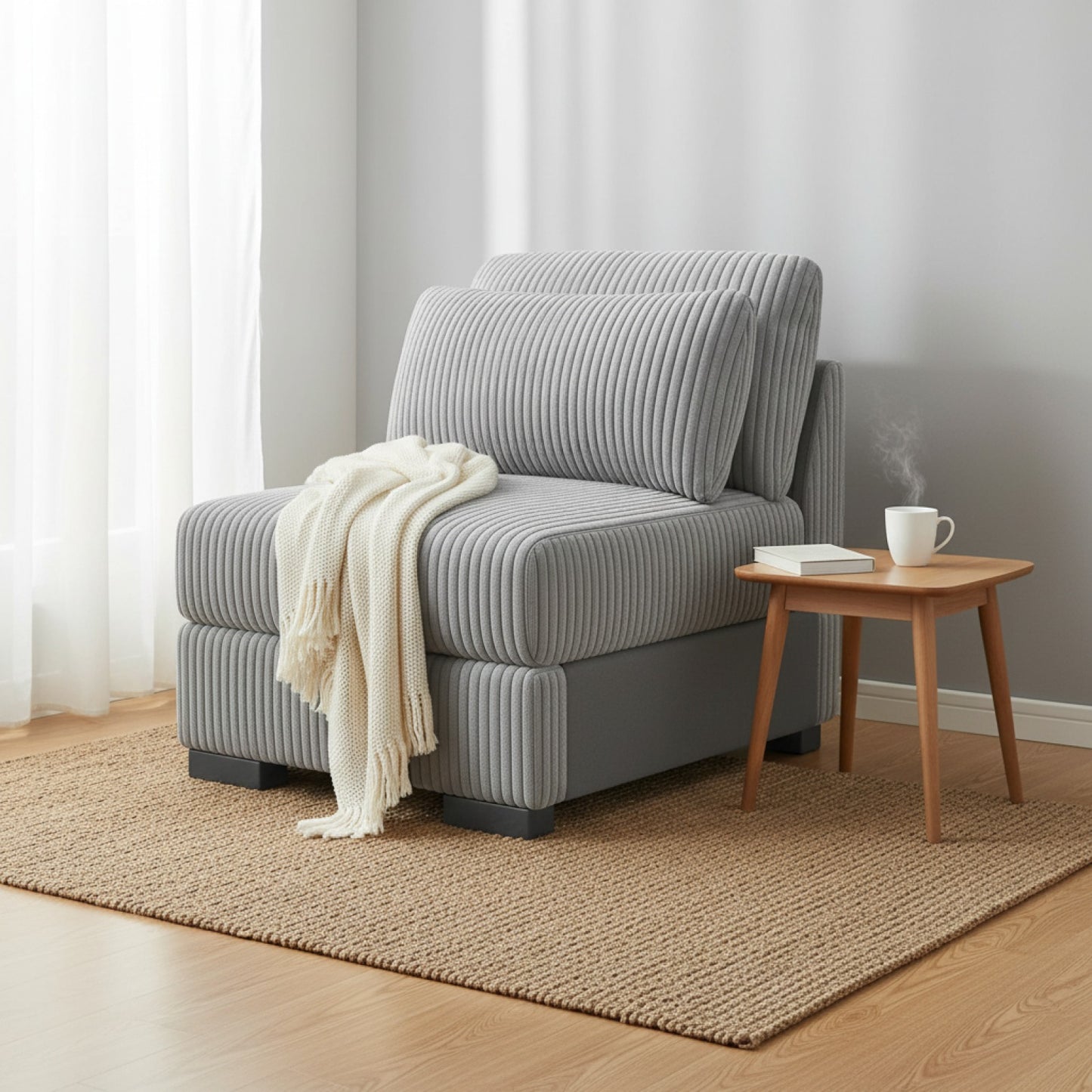 Fauteuil Convertible Velours Gris Confortable 1 Place - Style Moderne