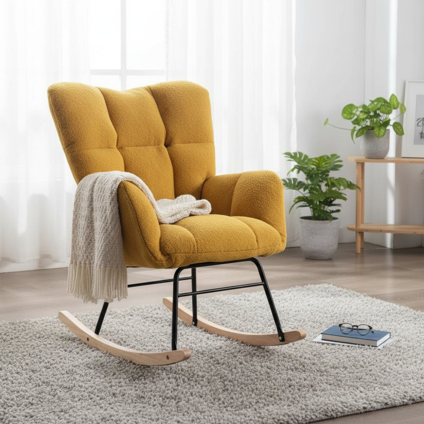 Fauteuil à Bascule Teddy Jaune Confortable Design Moderne