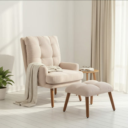 Fauteuil Lounge Confortable avec Repose-Pieds et Poche Latérale - Design Moderne, Bois Massif