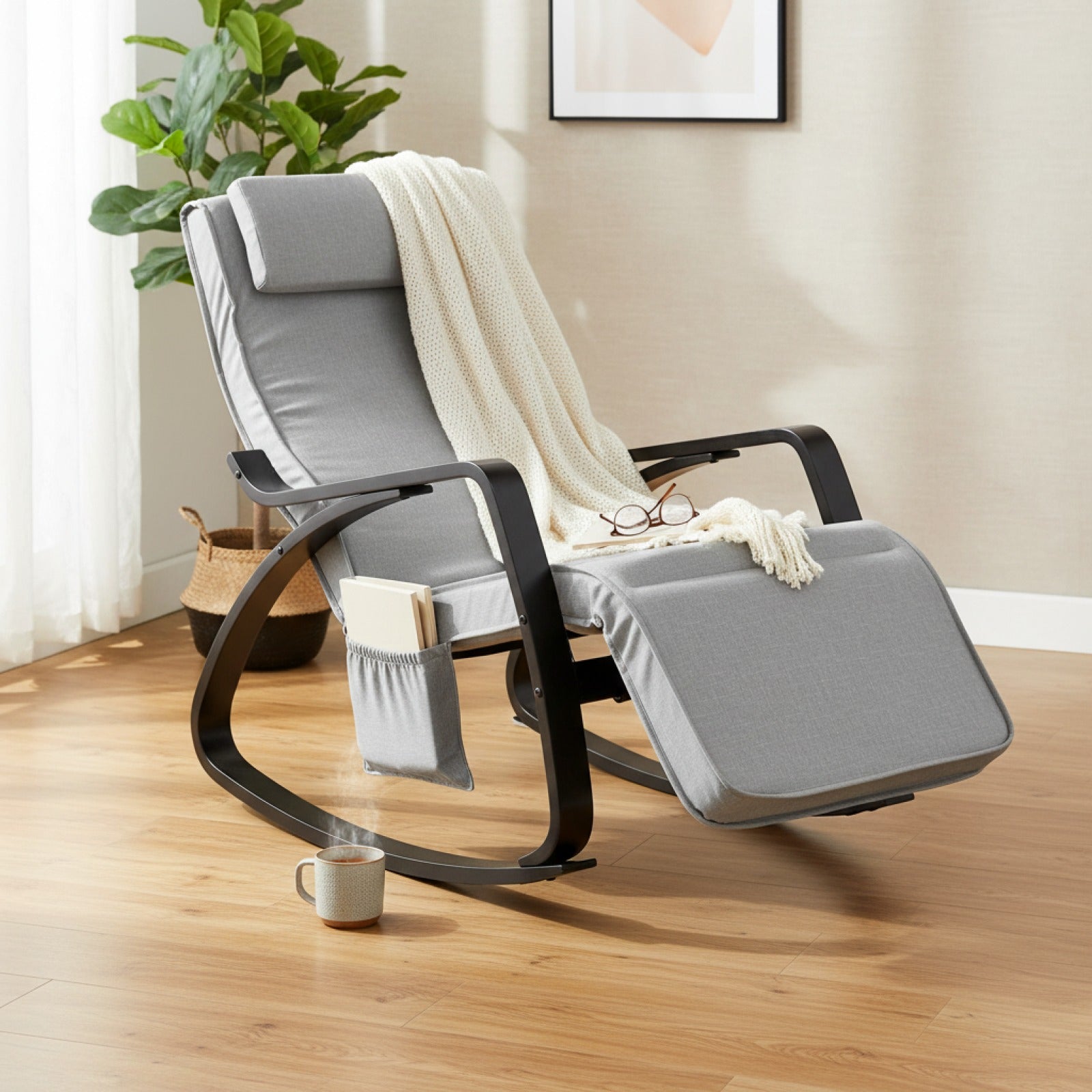 Fauteuil Relax SoBuy Gris Foncé, 5 Positions Réglables, avec Poche Rangement