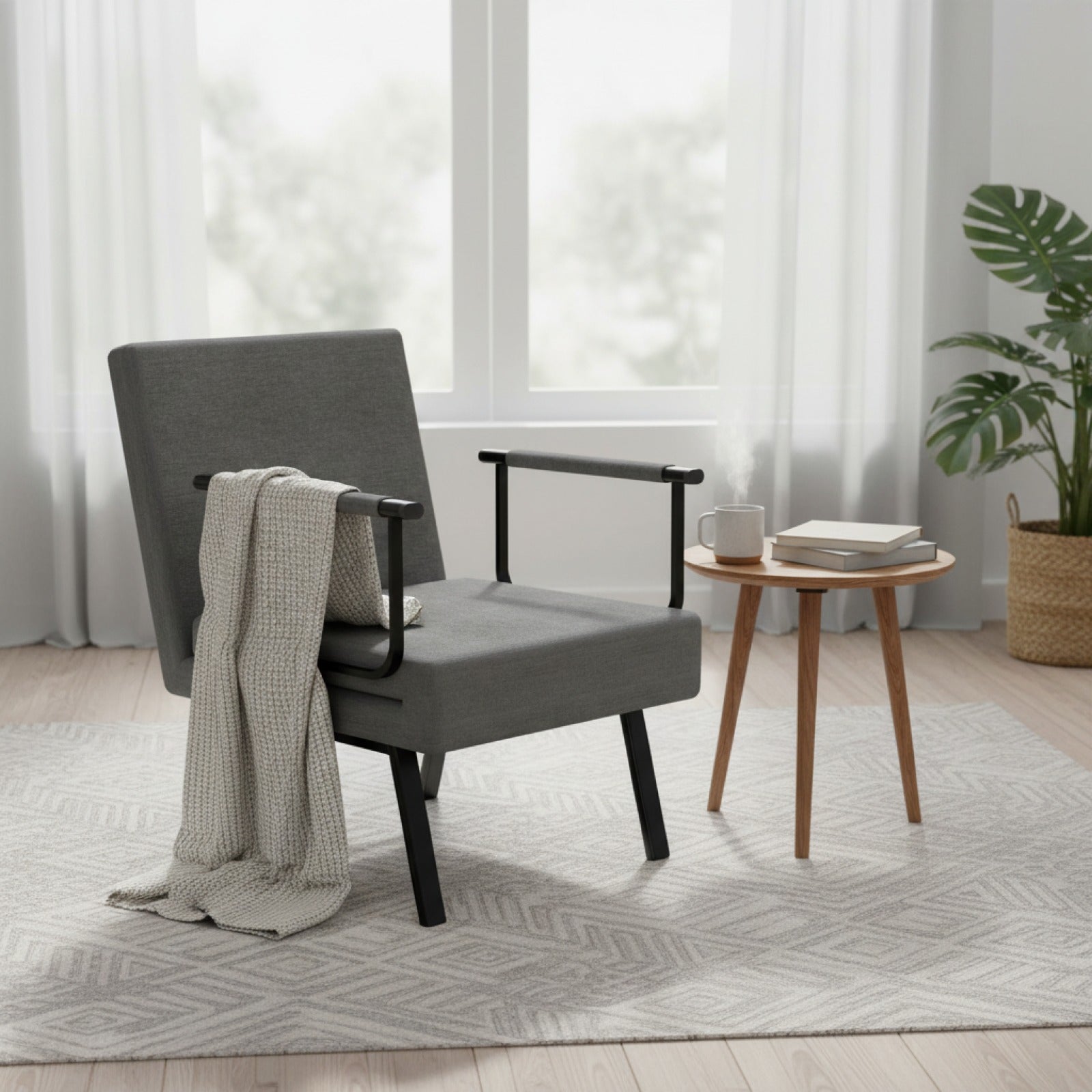 Fauteuil Convertible 4-en-1, Gris Foncé, Réglable 5 Positions