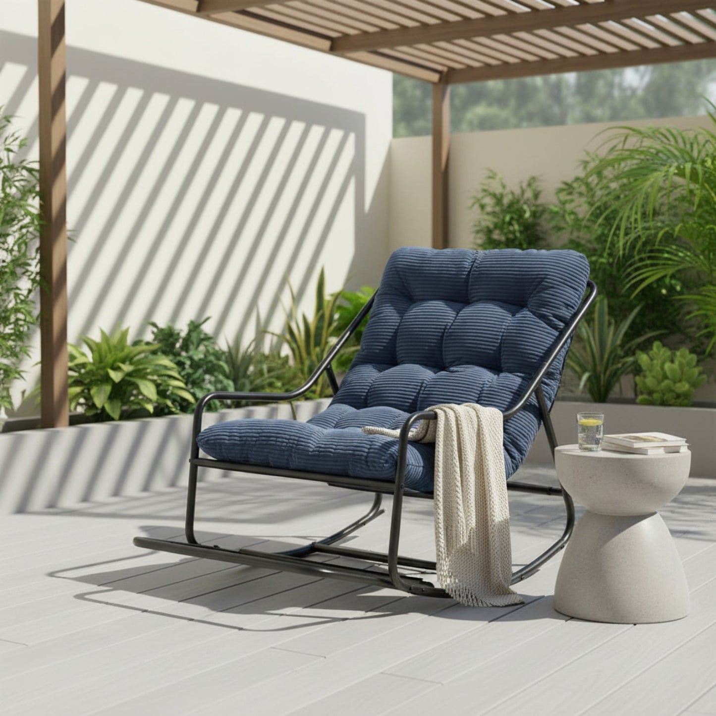 Fauteuil à Bascule d'Extérieur Moderne en Acier, Confort All-Season