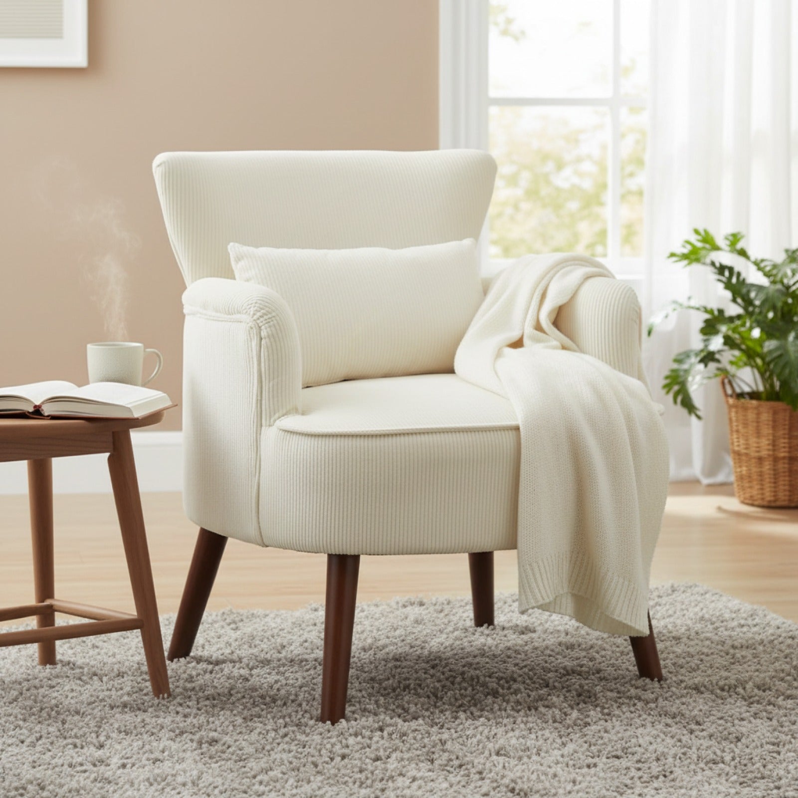 Fauteuil Lounge Coton Crème Blanc - Confort & Style pour Salon