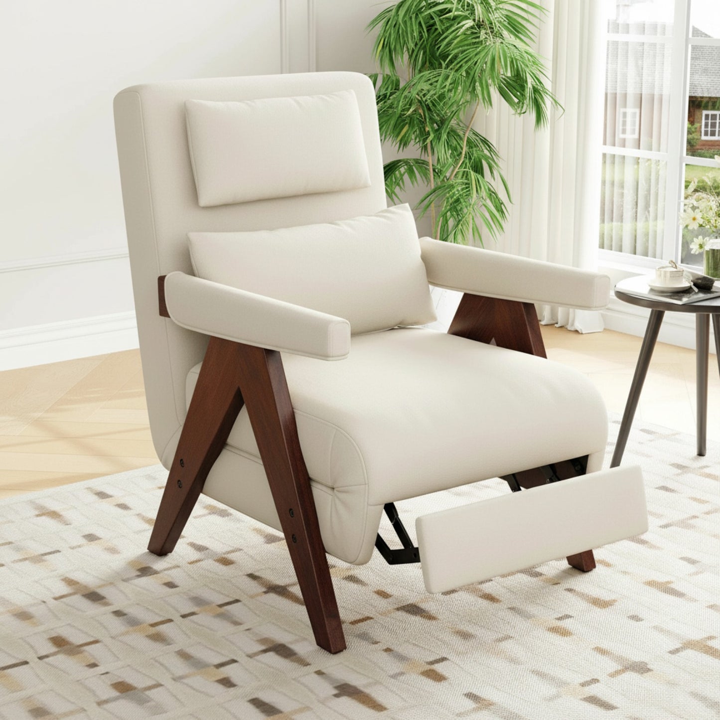Fauteuil convertible 3-en-1 HAUSS SPOLE beige, tissu lin, repose-pieds intégré