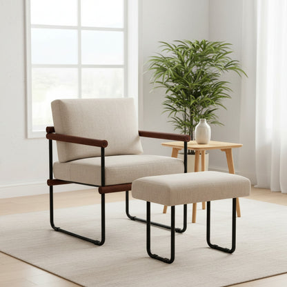 Fauteuil Moderne en Métal avec Coussin Confortable en Coton Lin