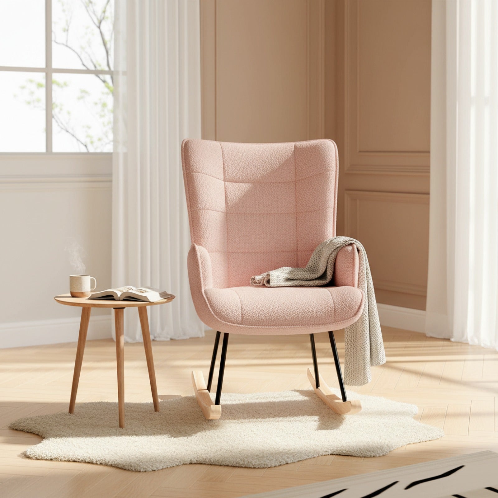 Fauteuil à Bascule Confortable en Velours Teddy - Design Moderne pour Salon et Chambre