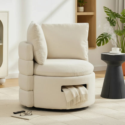 Fauteuil d'appoint pivotant 360° en chenille avec rangement caché - Confort moderne et design élégant