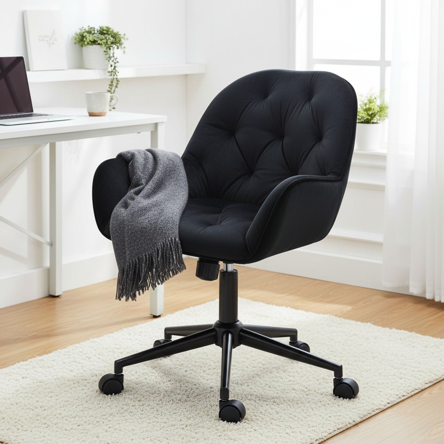 Fauteuil de bureau Vinsetto en velours, réglable en hauteur, design ergonomique, noir