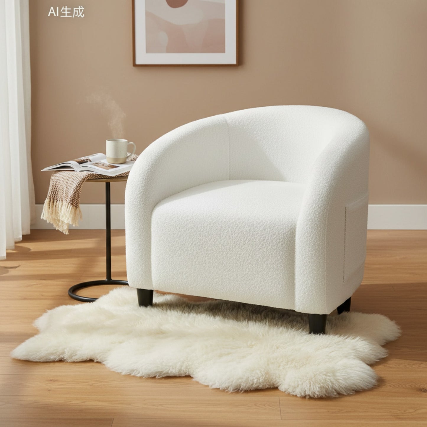 Fauteuil Design Moderne en Tissu Bouclé Blanc - Confort & Style