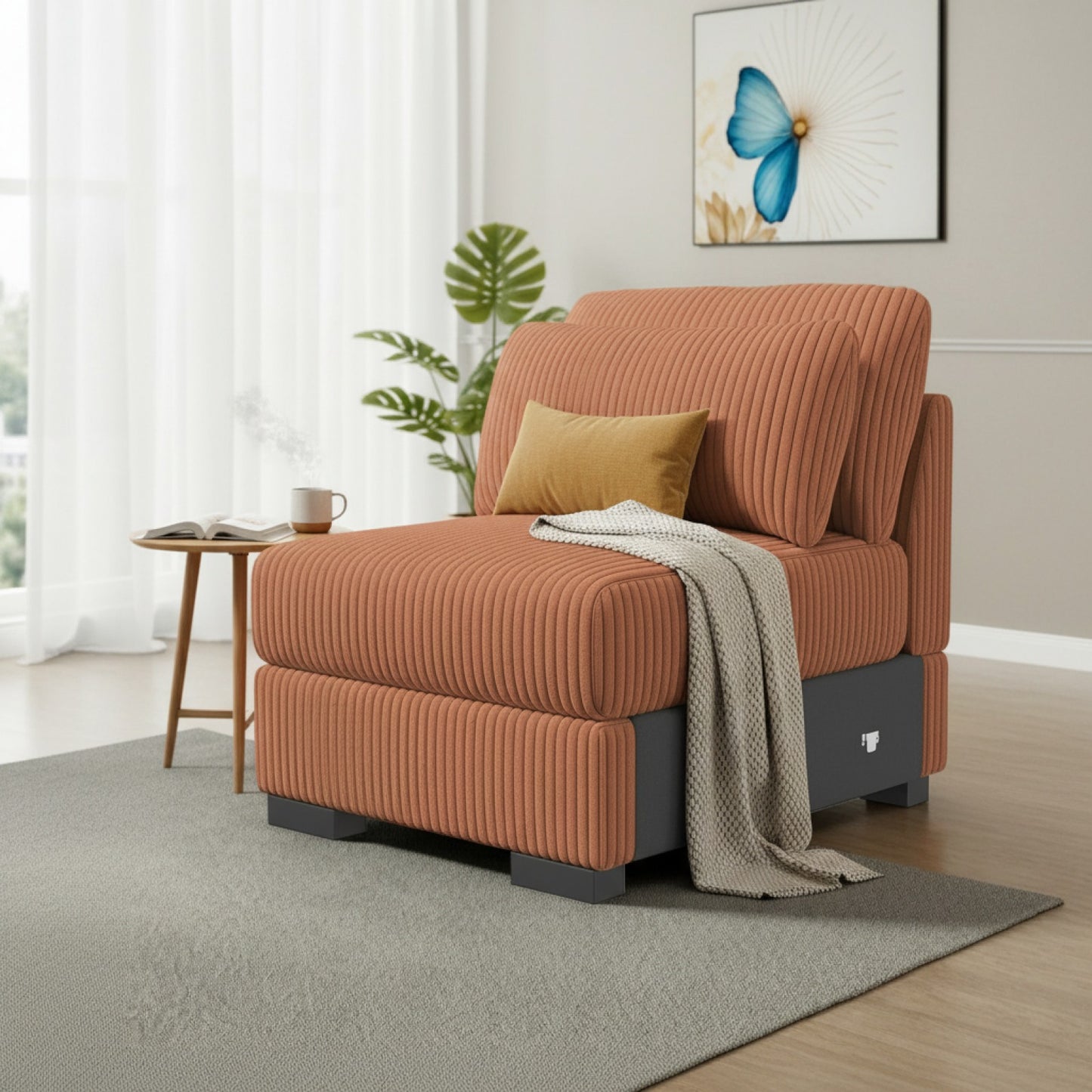 Fauteuil 1 Place en Velours Orange - Style Moderne pour Salon et Chambre