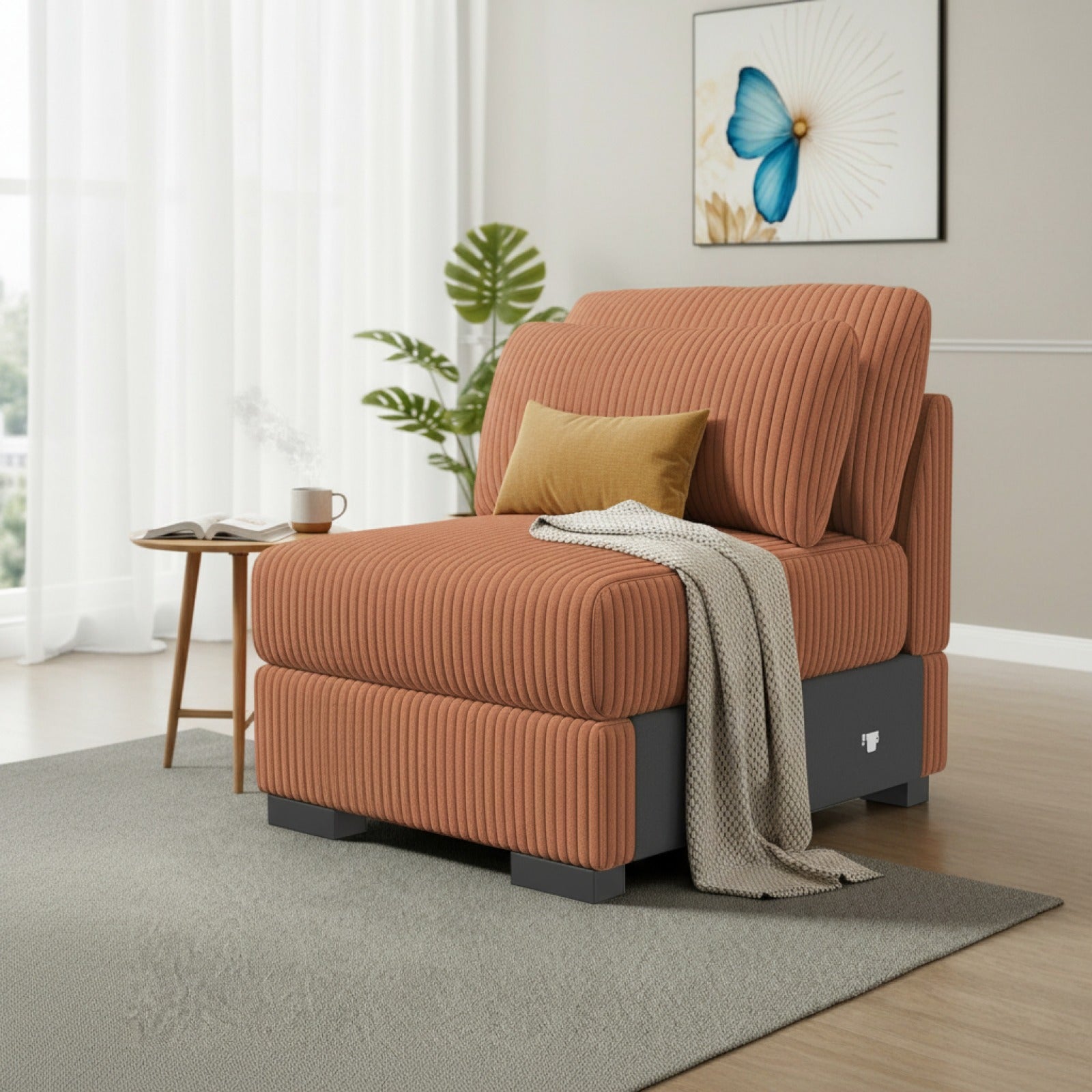 Fauteuil 1 Place en Velours Orange - Style Moderne pour Salon et Chambre