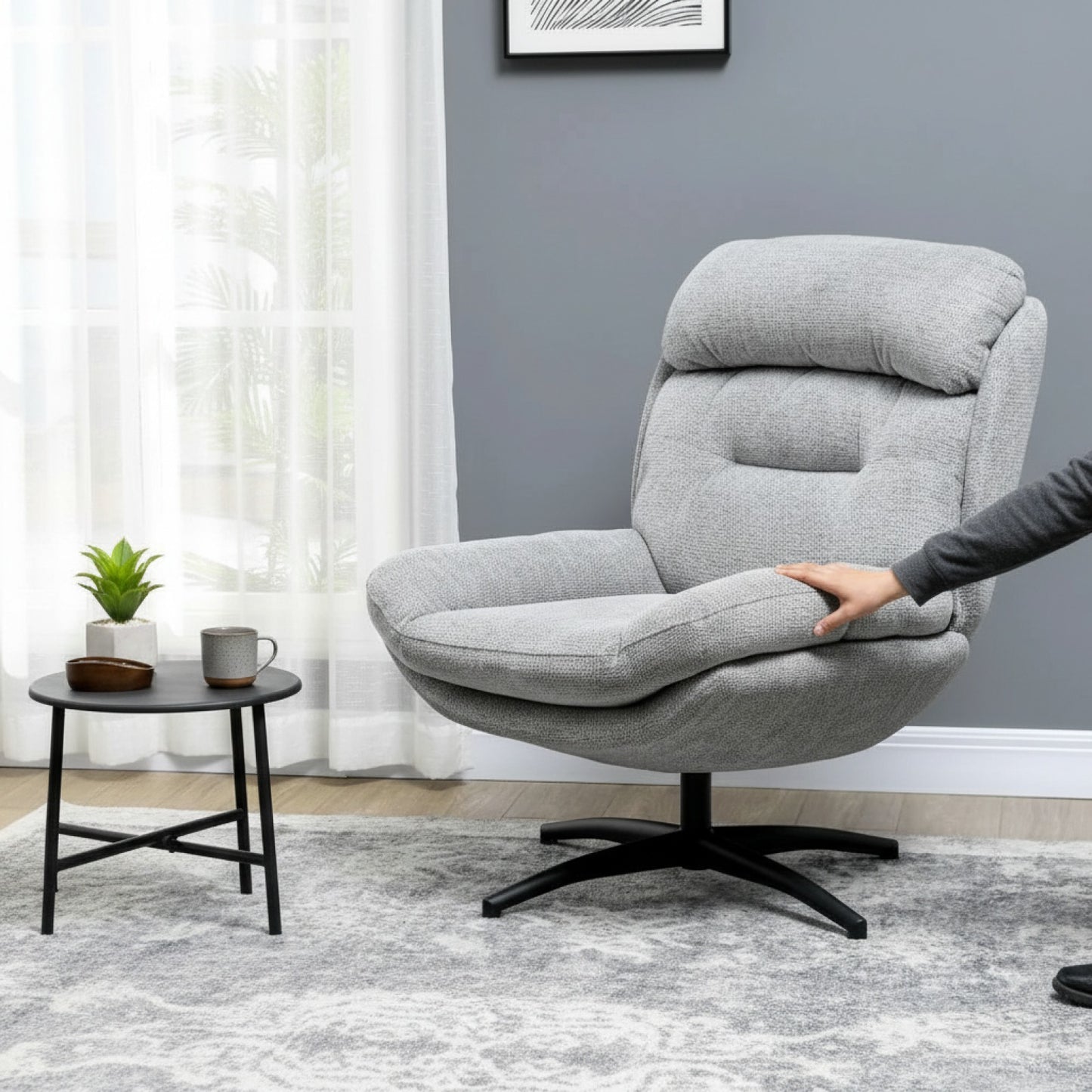 Fauteuil Pivotant Gris en Chenille Déperlante - Confort et Design pour Salon
