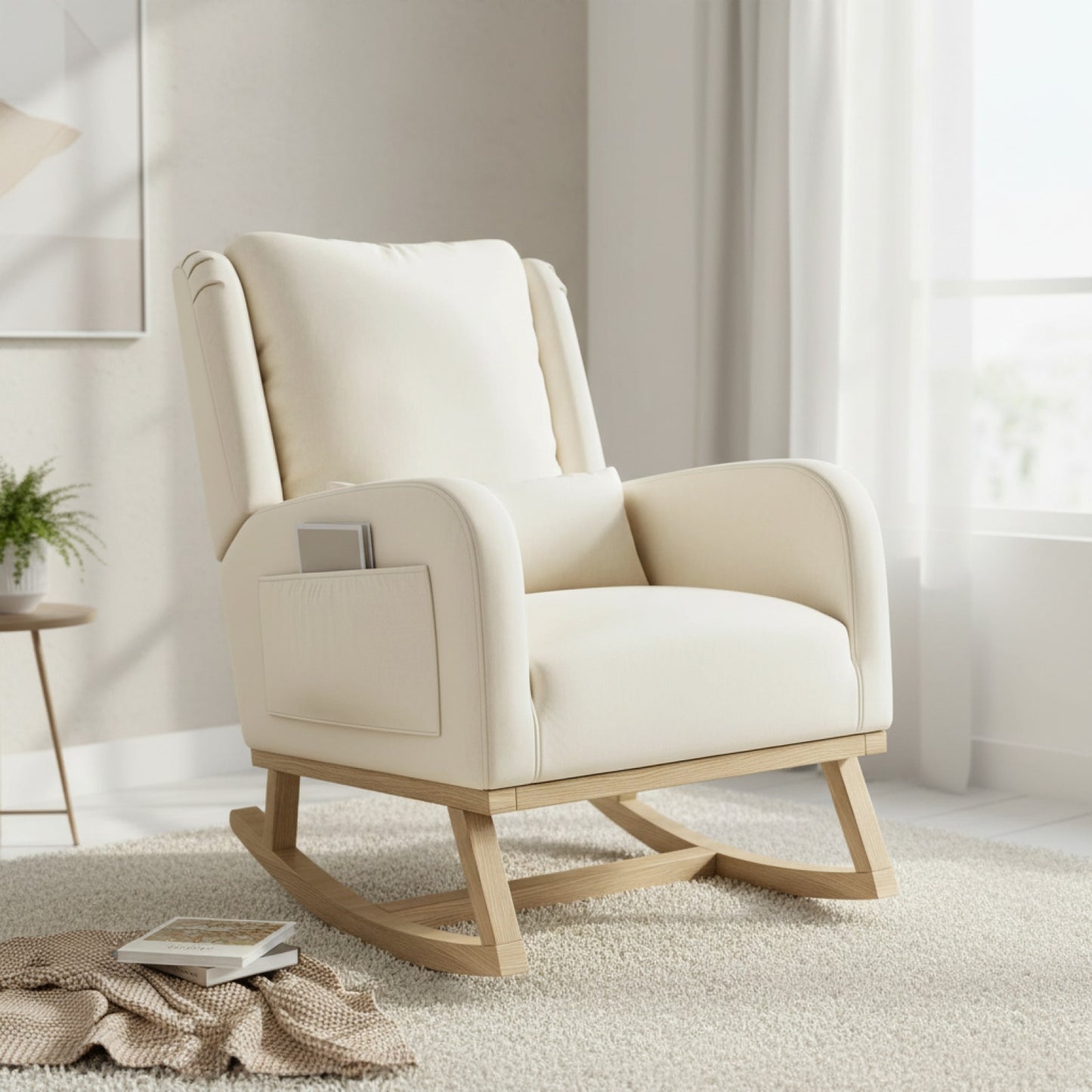 Fauteuil à Bascule Superaly avec Coussin Confortable, Poches Latérales - Idéal Salon & Chambre
