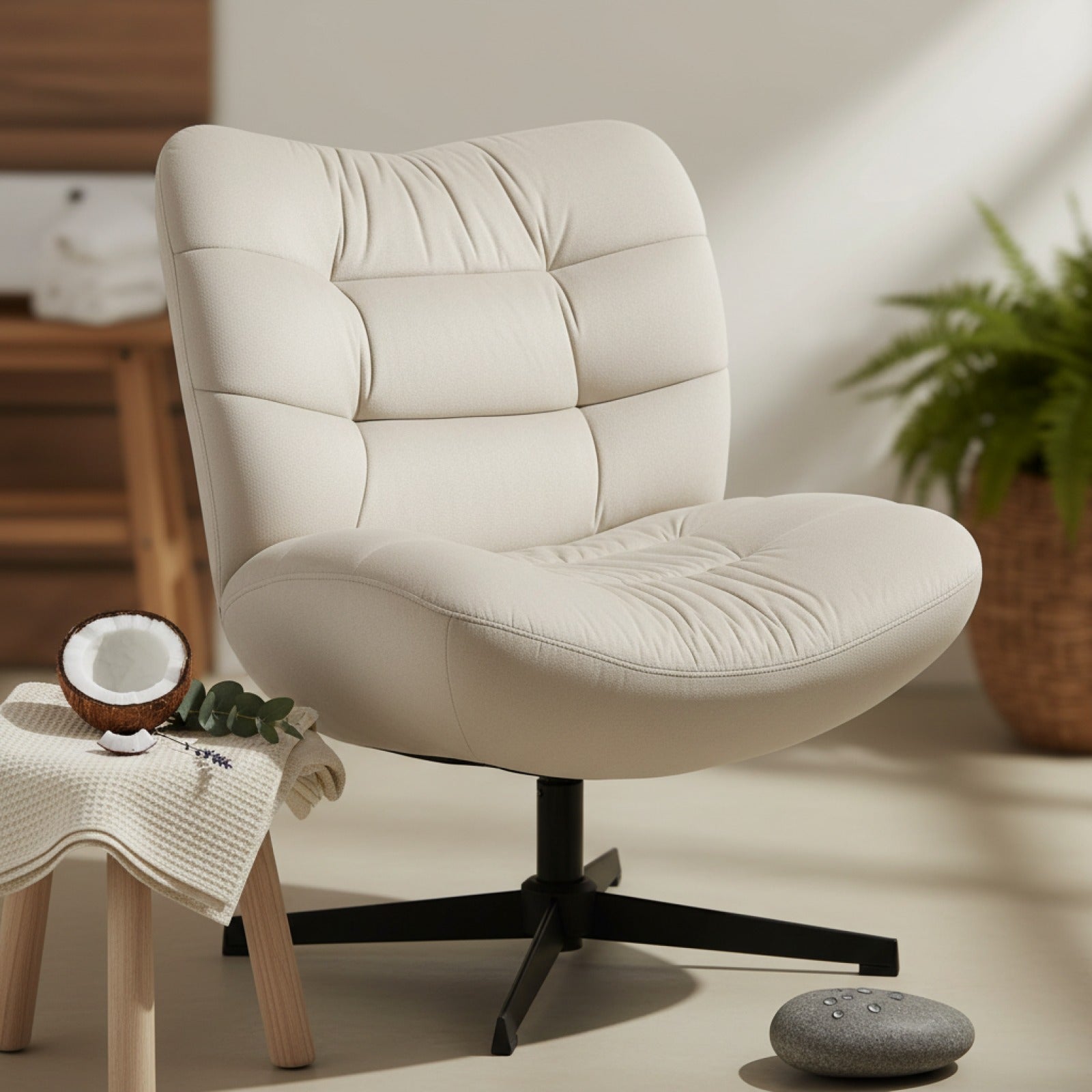 Fauteuil Lounge HOMCOM Pivotant 360° Large Assise Sans Accoudoirs Crème