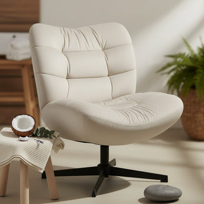 Fauteuil Lounge HOMCOM Pivotant 360° Large Assise Sans Accoudoirs Crème