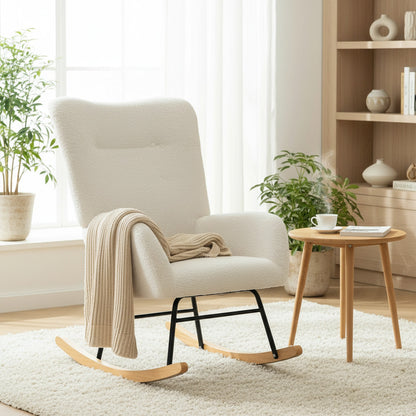 HOMCOM Fauteuil à Bascule Moderne en Laine Bouclée Crème - Confort & Design pour Salon