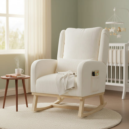 Fauteuil d'allaitement Comanlai en lin, confortable avec coussin lombaire et poches latérales