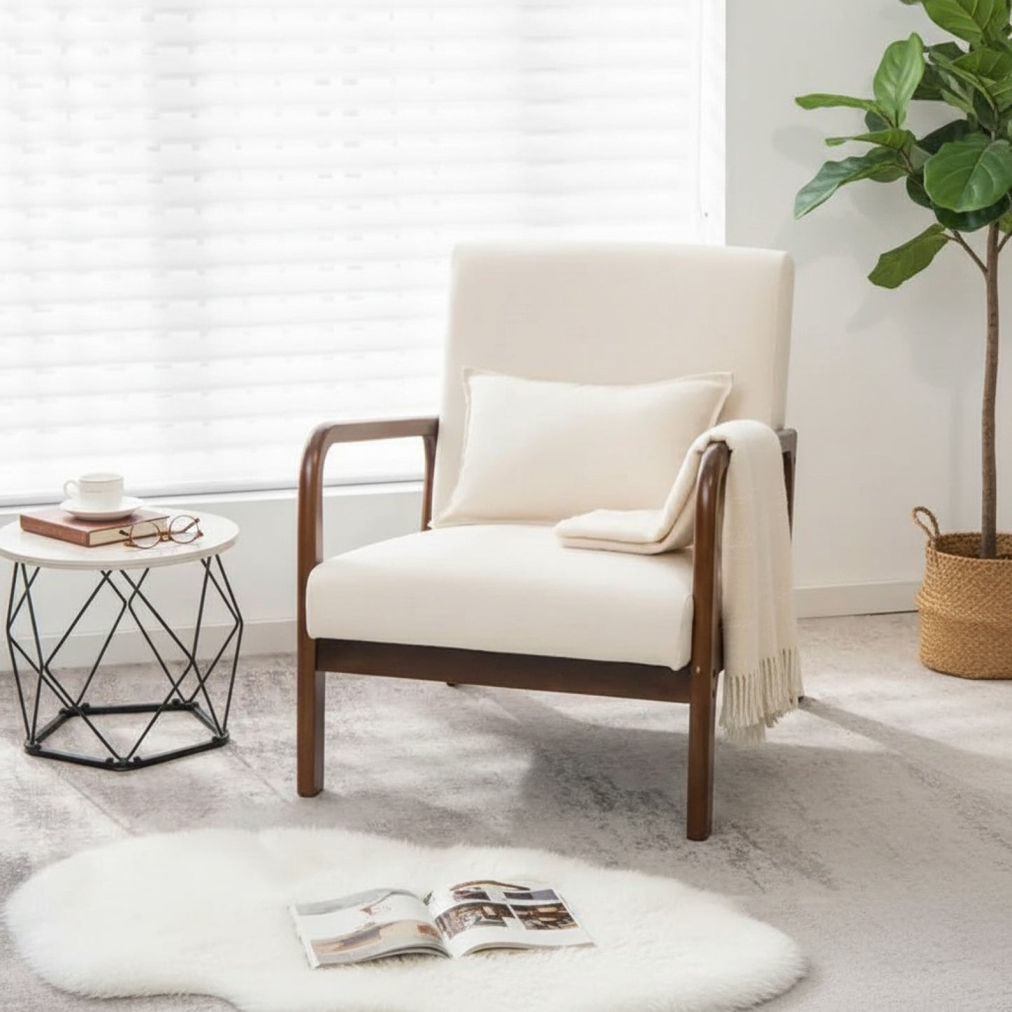Fauteuil Lounge Moderne Ergonomique avec Coussin Lombaire et Pieds Antidérapants