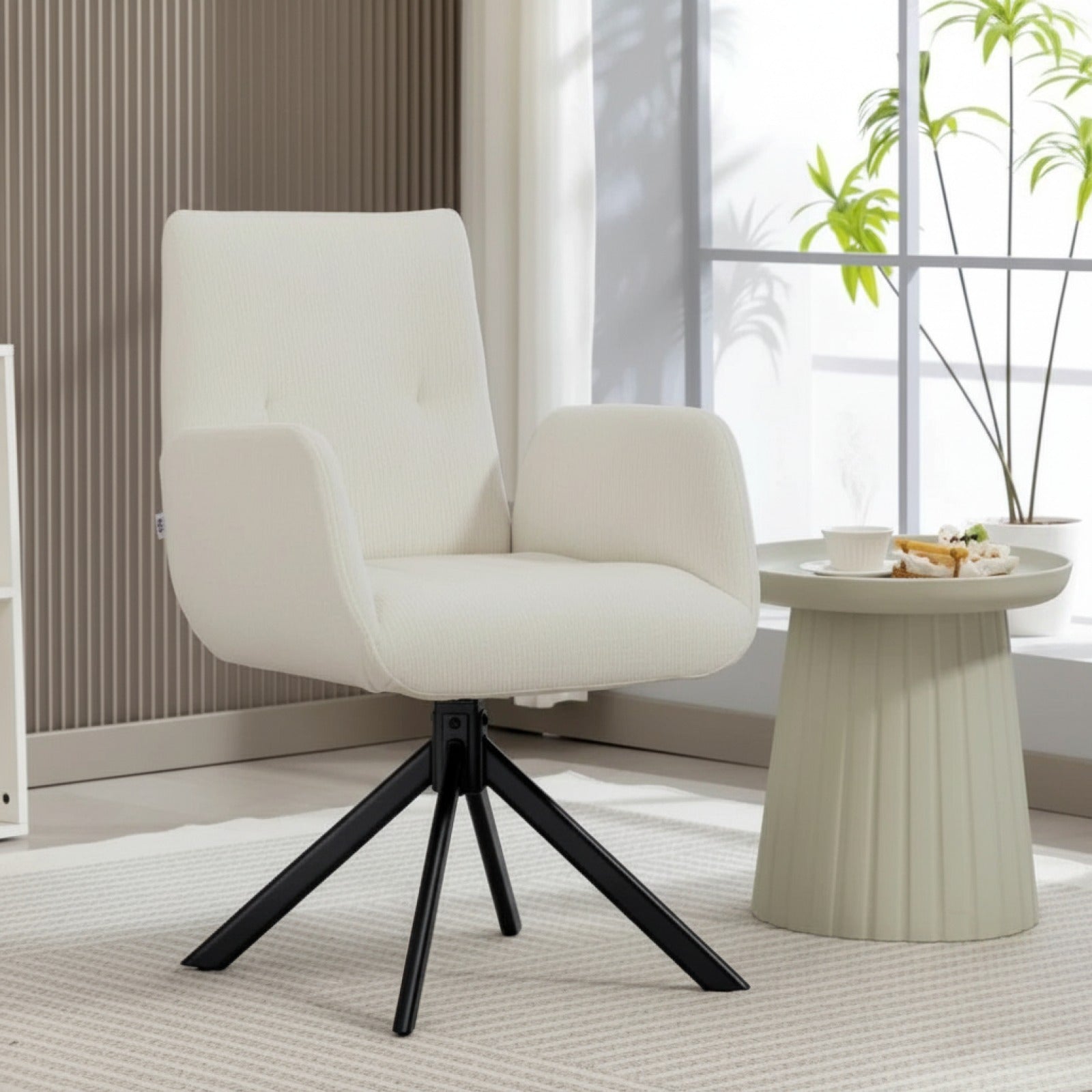 Fauteuil Moderne Pivotant Blanc Crème - Confort et Design Élégant