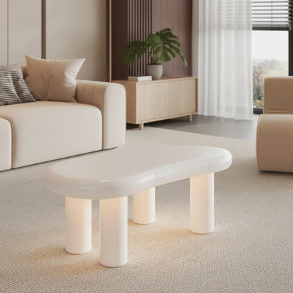 Table Basse Nuage Design Scandinave avec LED 16 Couleurs et Tiroir Rangement Blanc