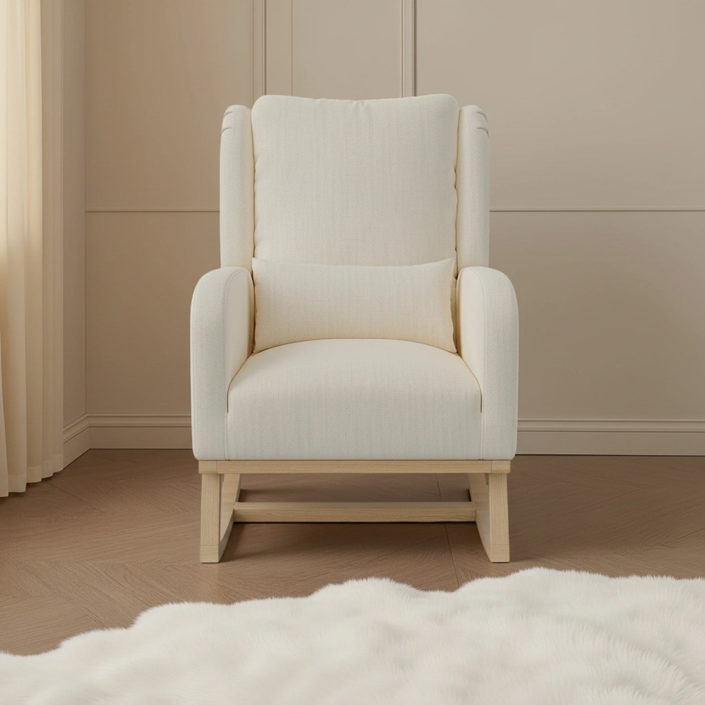 Fauteuil d'allaitement Comanlai en lin, confortable avec coussin lombaire et poches latérales