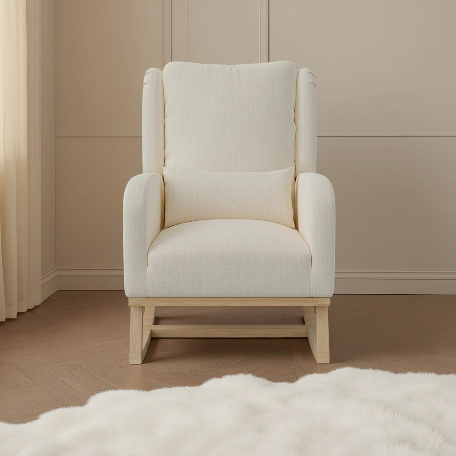 Fauteuil d'allaitement Comanlai en lin, confortable avec coussin lombaire et poches latérales