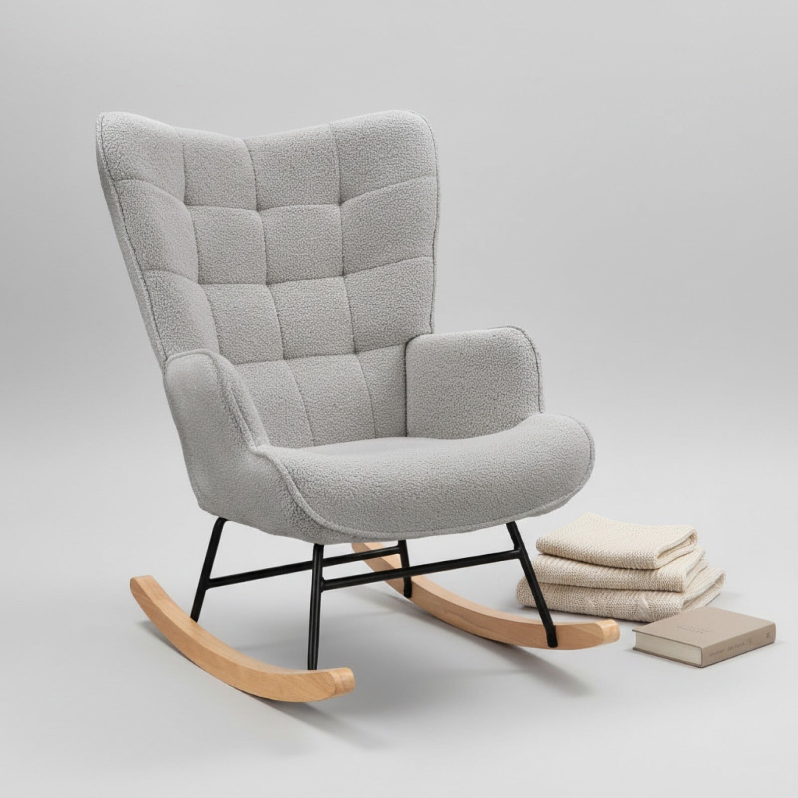 Fauteuil à Bascule Comanlai Velours Wingback Gris Clair - Confort Moderne