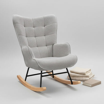 Fauteuil à Bascule Comanlai Velours Wingback Gris Clair - Confort Moderne