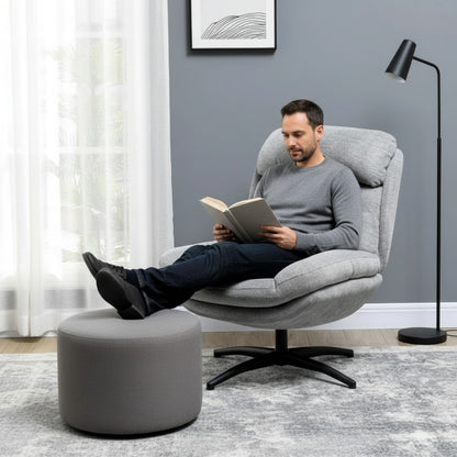 Fauteuil Pivotant Gris en Chenille Déperlante - Confort et Design pour Salon