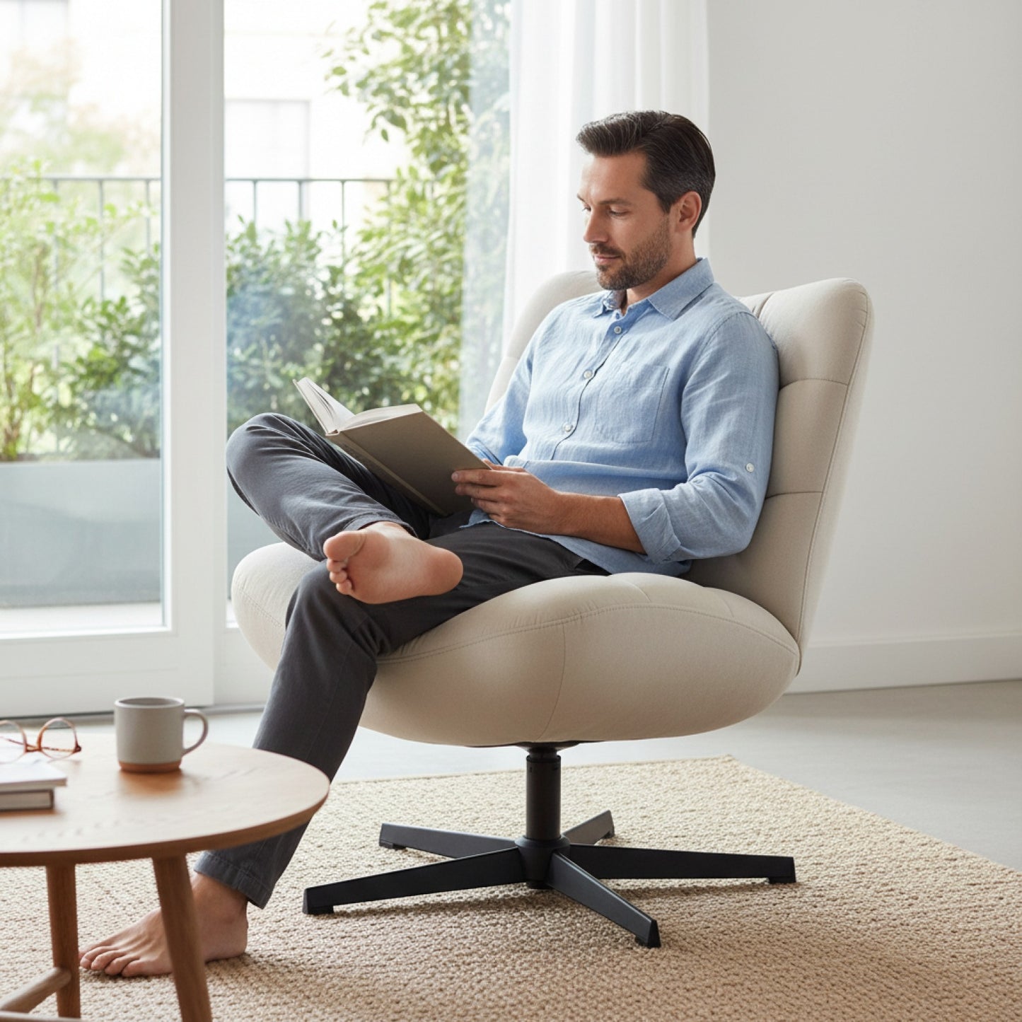 Fauteuil Lounge HOMCOM Pivotant 360° Large Assise Sans Accoudoirs Crème